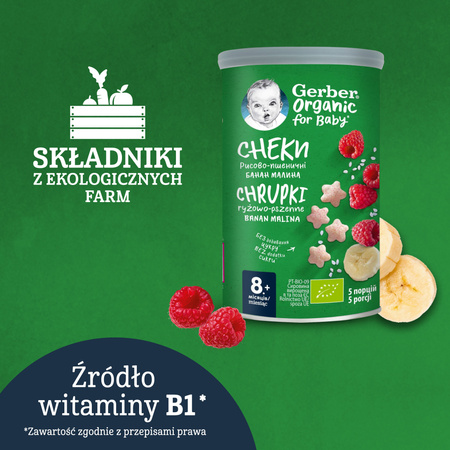 GERBER Organic Chrupki ryż-pszen banan malina. 35g