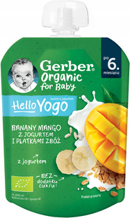 GERBER Organic MUS banan mango jogurt płatki zbóż