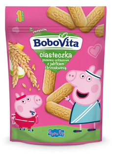 BoboVita Świnka Peppa Ciasteczka pszenno-orkiszowe. z jabłkiem i brzoskwinią. po 1 roku. 150 g