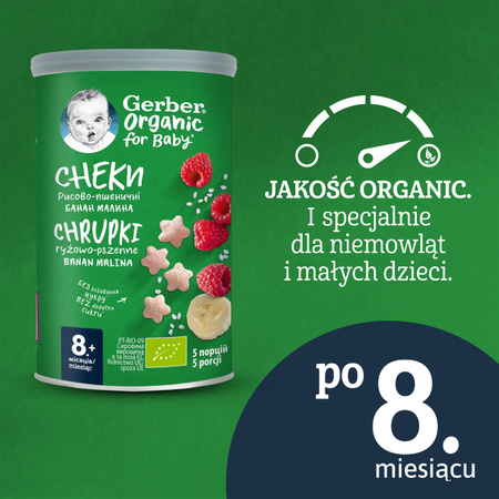 GERBER Organic Chrupki ryż-pszen banan malina. 35g