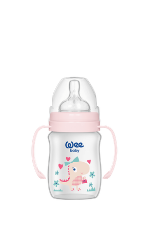 WEE BABY Butelka PP z uchwytem i szeroką szyjką 150ml róż