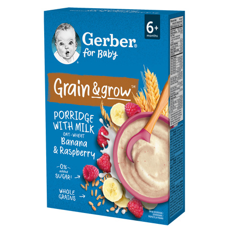 GERBER Grain&amp; Grow Kaszka owsiano-pszenna mleczna Banan Malina 200g