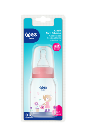 WEE BABY Butelka szklana do karmienia 125ml 0m+ różowa