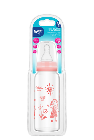 WEE BABY Butelka szklana żaroodporna 180ml 0m+ różowa