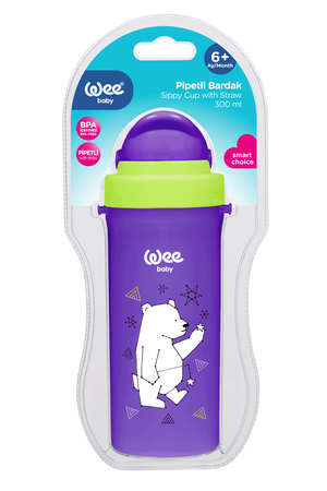 WEE BABY Kubek ze słomką 300ml fioletowy