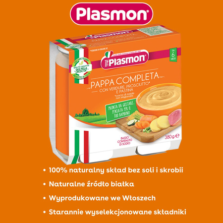 PLASMON Danie Warzywa z szynką i makaronem 2x190g