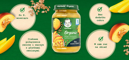 GERBER Organic Mango z dynią i pigwą. 190g