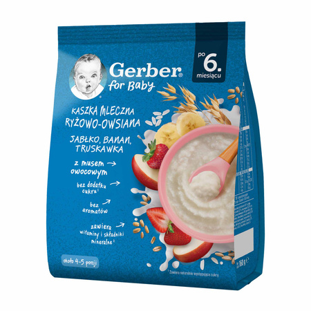 GERBER Kaszka Mleczna Ryżowo-Owsiana Jabłko Banan Truskawka 160g