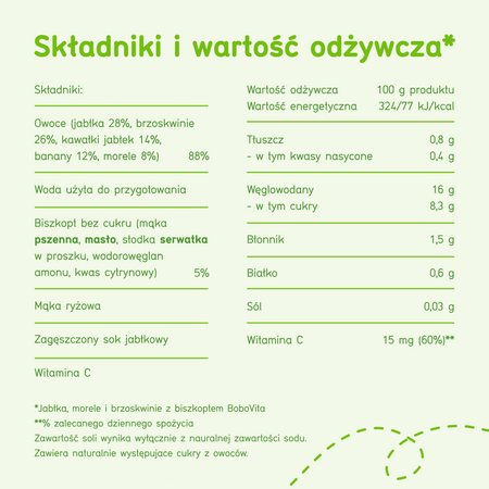 BOBOVITA Jabłka, morele i brzoskwinie z biszkoptem 6x190g