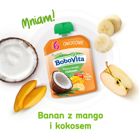 BoboVita Mus banan z mango i kokosem po 6. miesiącu 6x80 g