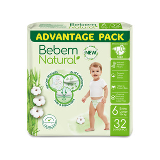 Pieluszki bambusowe pampersy Junior XL 6  (+15kg) 32szt. Big Pack BEBEM Natural