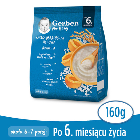 GERBER Kaszka Bezmleczna Ryżowa Morela dla niemowląt po 6. miesiącu 160g