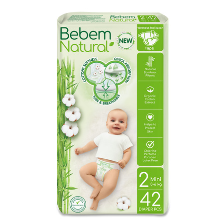 BEBEM Pieluszki bambusowe MINI 2 (3-6kg) 42 szt.