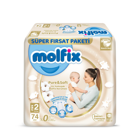 MOLFIX Pure&amp;Soft Pieluszki MINI 2 (3-6 kg) 74 szt.