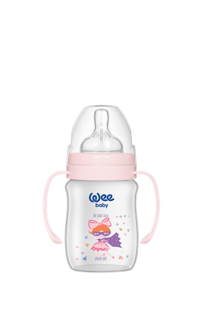 WEE BABY Butelka PP z uchwytem i szeroką szyjką 150ml róż