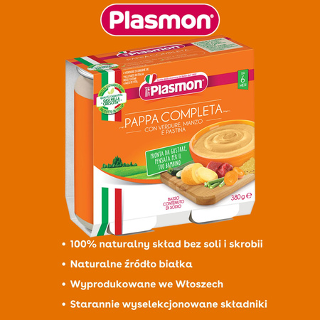 PLASMON Danie Warzywa z wołowiną makaronem 2x190g