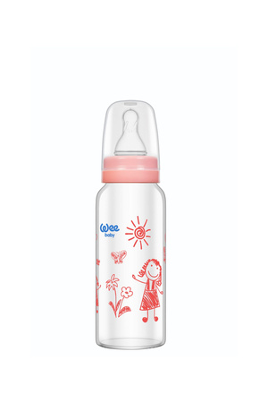 WEE BABY Butelka szklana żaroodporna 180ml 0m+ różowa