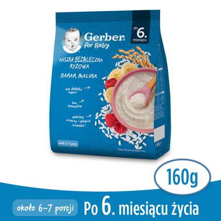 GERBER Kaszka Bezmleczna Ryżowa Banan Malina po 6. miesiącu 160g