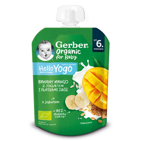 GERBER Organic MUS banan mango jogurt płatki zbóż