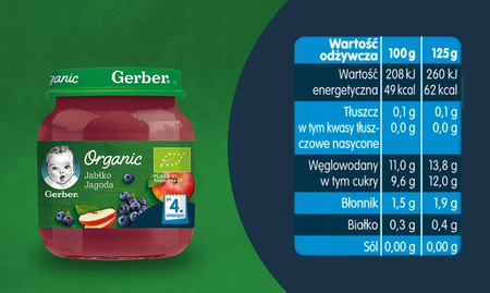 GERBER Organic jabłko-jagoda 125g x 6 sztuk