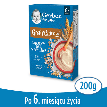 GERBER Grain& Grow Kaszka 3 Zboża dla niemowląt po 6. miesiącu 200g