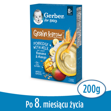 GERBER Grain&amp; Grow Kaszka owsiano-pszenna mleczna Banan Mango 200g