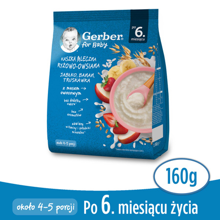 GERBER Kaszka Mleczna Ryżowo-Owsiana Jabłko Banan Truskawka 160g