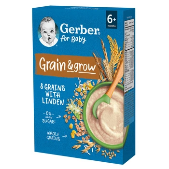 GERBER Grain&amp; Grow Kaszka 8 Zbóż z lipą dla niemowląt po 6.miesiącu 200g